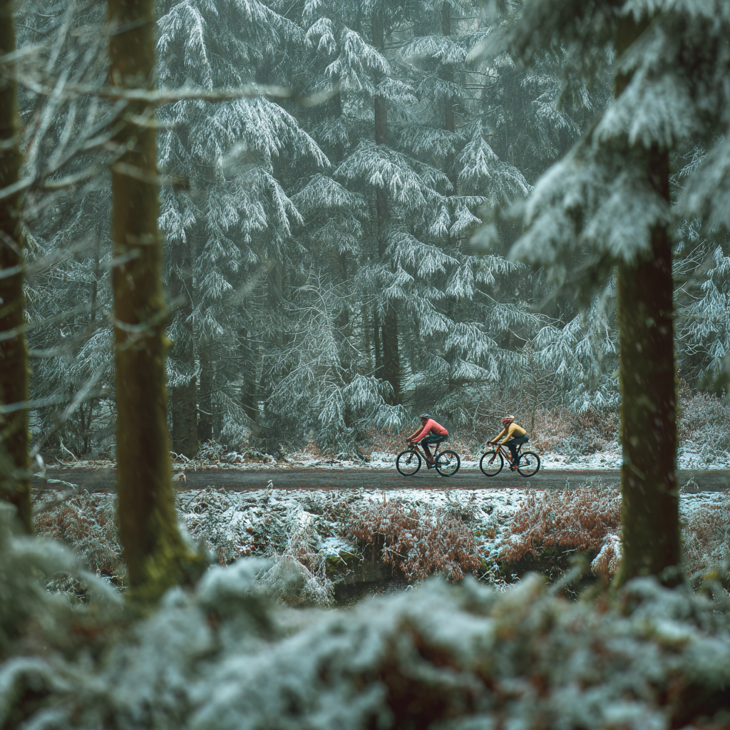 rowerzyści na zimowym szlaku