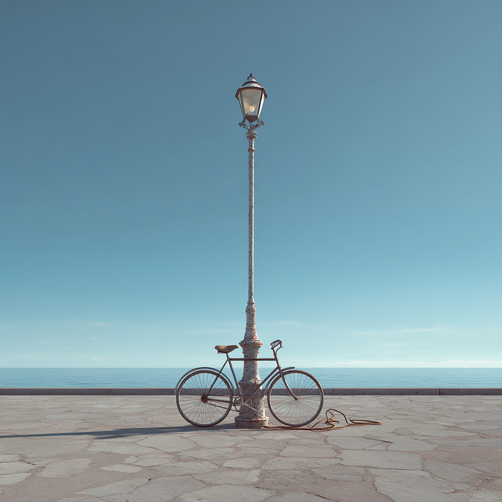 rower przypięty do słupa